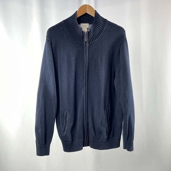 L.L.‎ Bean Full Zip Cotton Sweater in Navy Blue Size Large - Picture 1 of 4